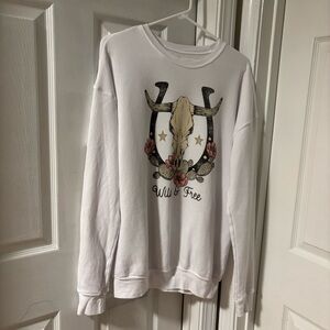 White Graphic Womans Pullover Sweatshirt Sweater Size L Cotton